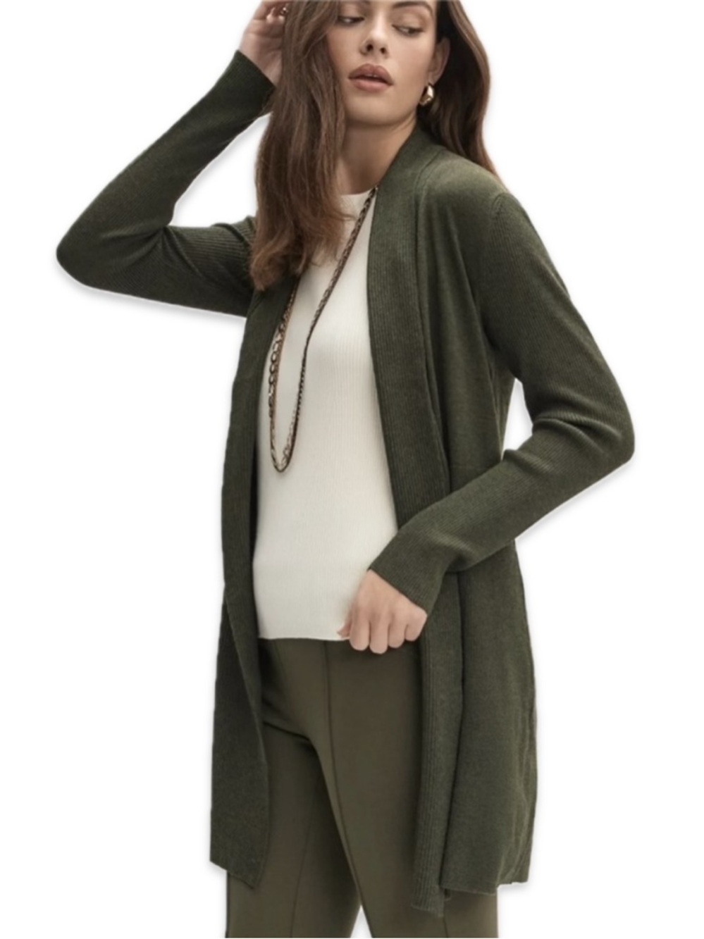 Apt.9 Olive Green Sparkly Shimmer Metallic Open Front Shawl Cardigan Tunic S